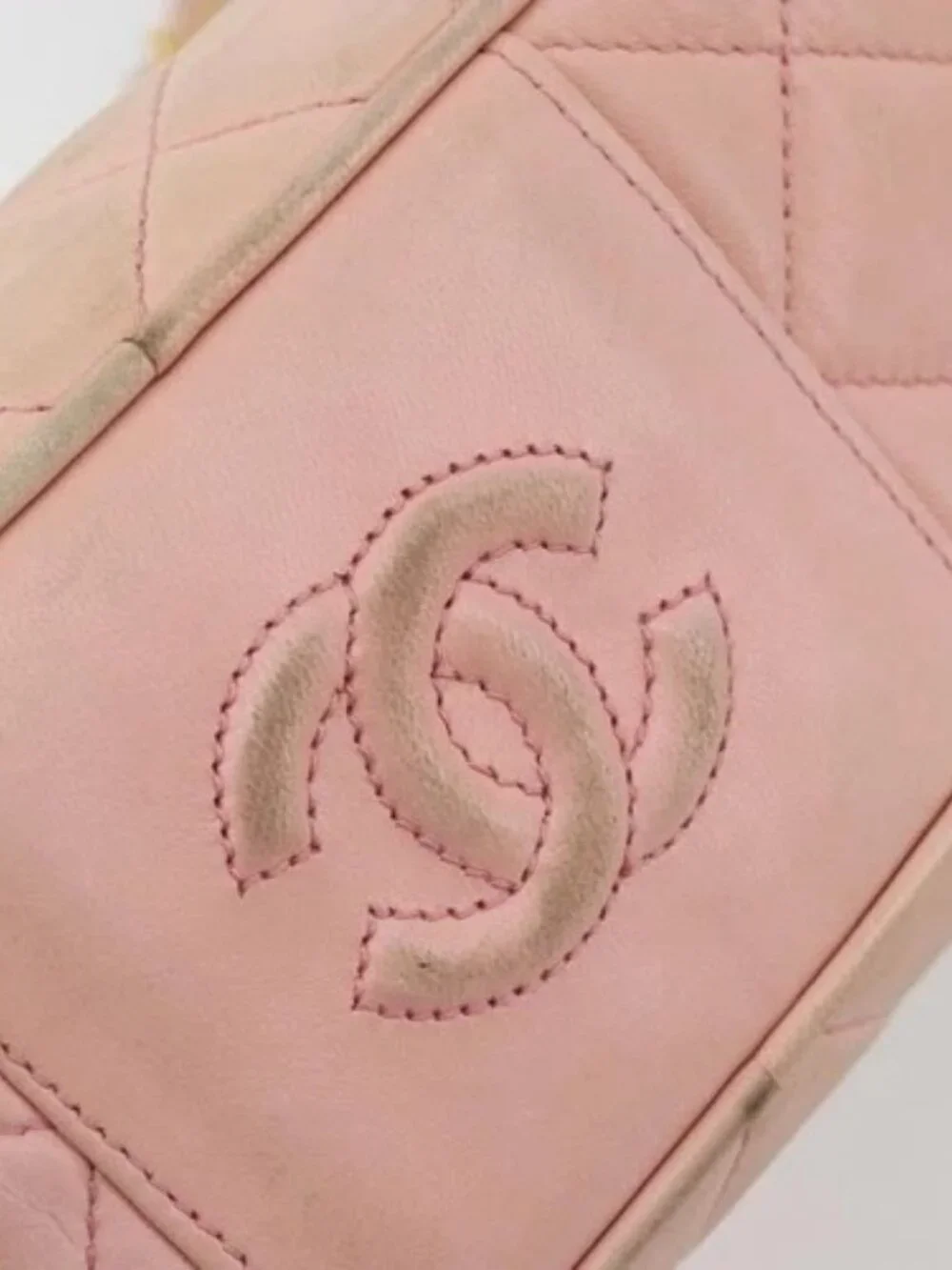 CHANEL Chain Shoulder Bag Lamb Skin Beige Gold CC Auth 184126